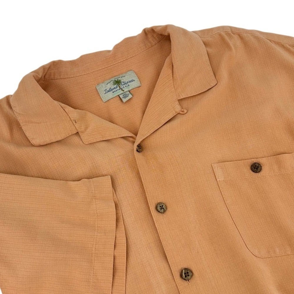 Island Shores Orange Mens XXL Washable Silk Shirt Short Sleeve Camp
